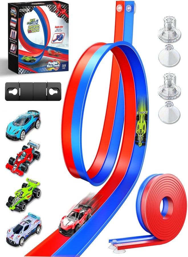 EYEFEAT 15 Ft Flexible Race Car Track for Kids, Double-Sided Racetrack with Suction Cups, Compatible with Diecast 1/64th Cars, Portable Roll Up DIY Track Set, Gift for Boys Girls Ages 3+ - Image 1